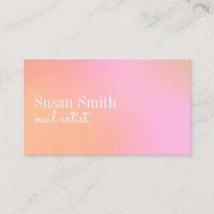 Modern bright gradient pink & orange nail artist  business card