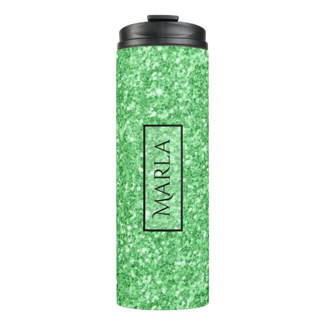 Modern Bright Green Glitter Texture Thermal Tumbler (Front)