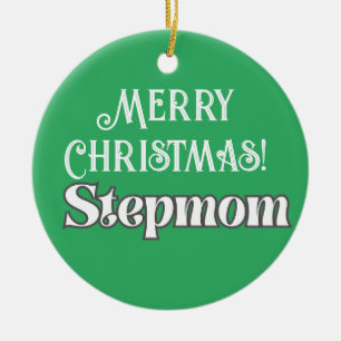 Modern Bright Green  Text Merry Christmas Stepmom Ceramic Ornament