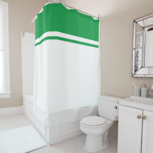 Modern Bright Kelly Green Top Stripes On White Shower Curtain
