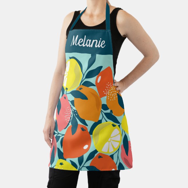Modern Bright Lemon Citrus Fruit Art Personalised Apron (Insitu)