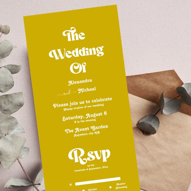 Modern Bright Mustard Yellow Minimalist wedding All In One Invitation (Creator Uploaded)