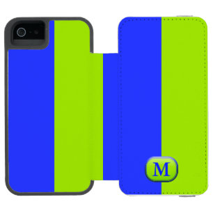 Modern Bright Neon Blue Green Monogram Incipio Watson™ iPhone 5 Wallet Case
