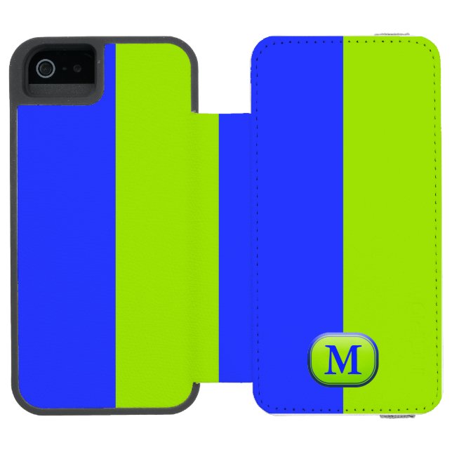 Modern Bright Neon Blue Green Monogram Incipio iPhone Wallet Case (Folio Open)
