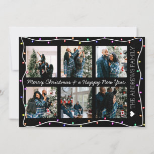 Modern Bright Neon Glow Lights Photo Christmas Holiday Card