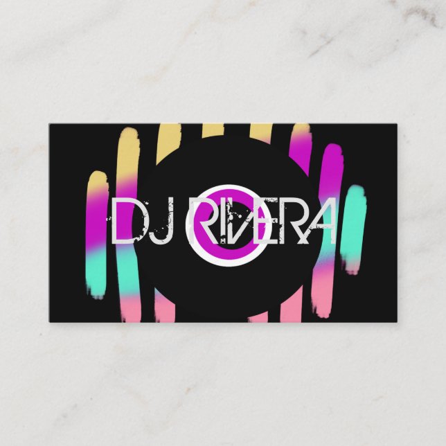 Modern Bright Neon Night Club DJ Professional Business Card (Front)