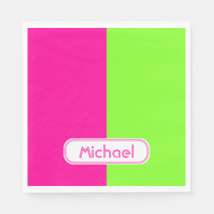 Modern Bright Neon Pink Green Monogram Napkin