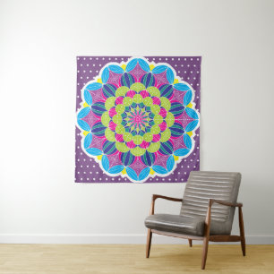 Modern Bright Neons Mandala & Dots Tapestry