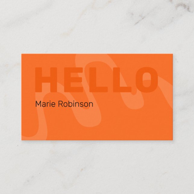 Modern Bright Orange Abstract Wave Hello Business Card (Front)