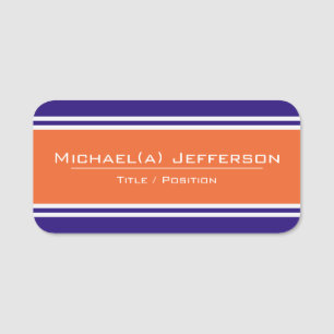 Modern Bright Orange And Deep Purple White Striped Name Tag