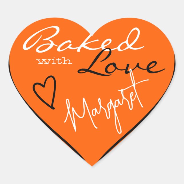 Modern Bright Orange Baked with Love Heart Neon Heart Sticker (Front)