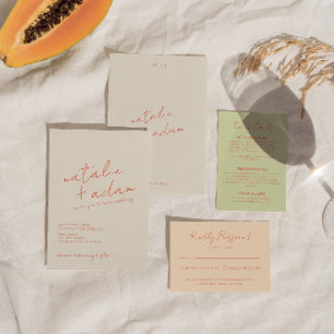 Modern Bright Orange Retro Fun Whimsical Wedding Invitation