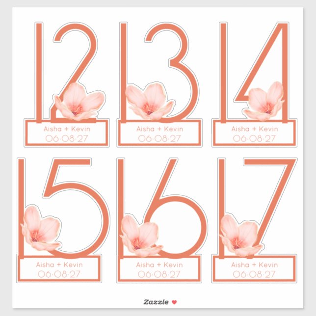 Modern Bright orange table numbers 12-17 cut-out  (Sheet)