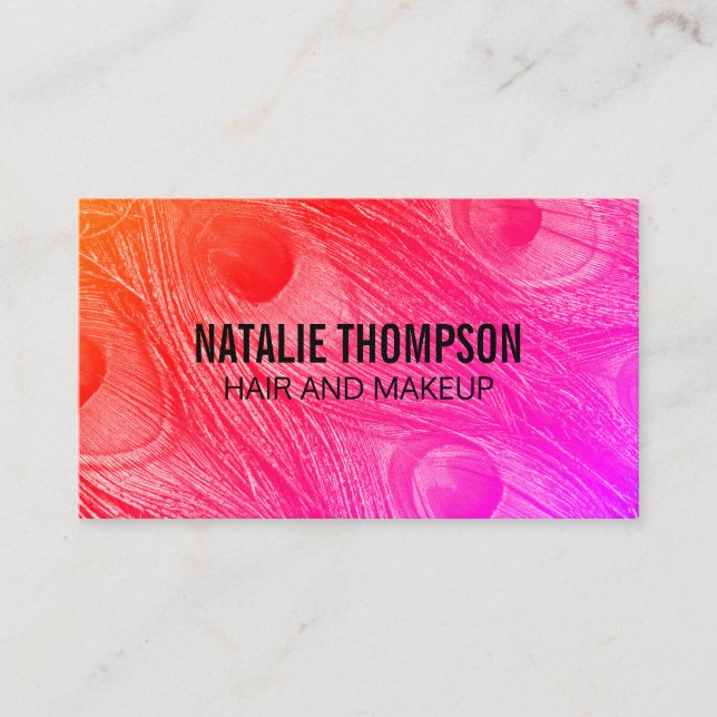 Modern Bright Peacock Feathers Business Card (Front)