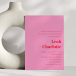 Modern Bright Pink and Red Fun Vibrant Bat Mitzvah Invitation<br><div class="desc">Celebrate this special milestone with a stylish modern Bat Mitzvah invitation. Featuring a chic pink background with bold red typography, this contemporary design is perfect for a fun and trendy Bat Mitzvah celebration. Personalise it with your details to create a unique and memorable invitation that sets the tone for a...</div>