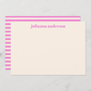 Modern Bright Pink Bold Striped Personalised Name  Card