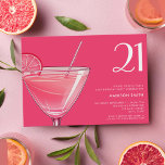 Modern Bright Pink Cocktail 21st Birthday Invitation<br><div class="desc">Modern 21st birthday invitation featuring elegant chic typography and minimalist design in bright pink colour</div>