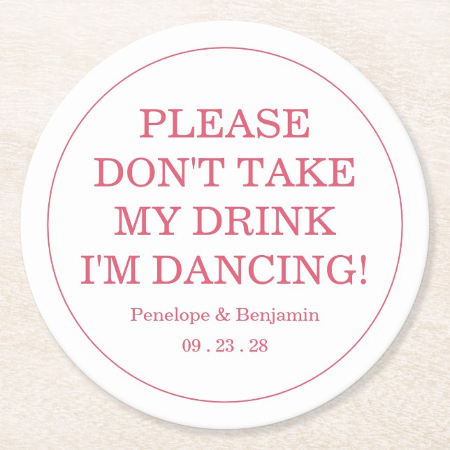 Modern Bright Pink Drink Cover Wedding Round Paper Coaster (Front)