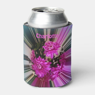 Modern Bright Pink Flowers Floral Personalised Can Cooler
