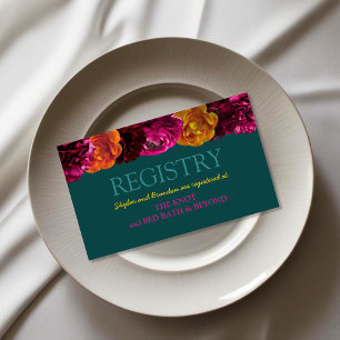 Modern bright pink green floral wedding registry enclosure card