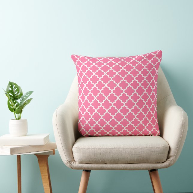 Modern Bright Pink Moroccan Quatrefoil Pattern Cushion (Chair)