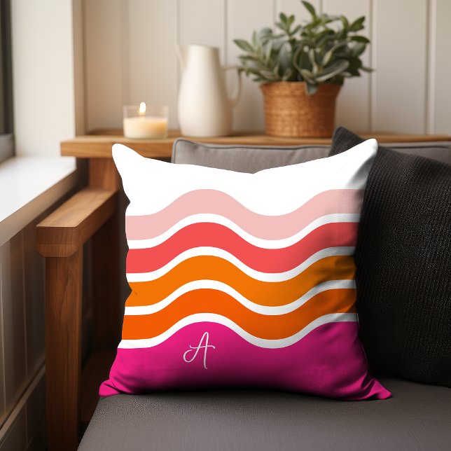 Modern Bright Pink Orange Coral Stripes Pattern Cushion (Creator Uploaded)