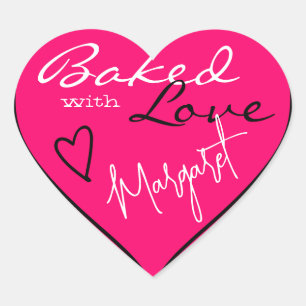 Modern Bright Pink White Baked with Love Heart Sticker