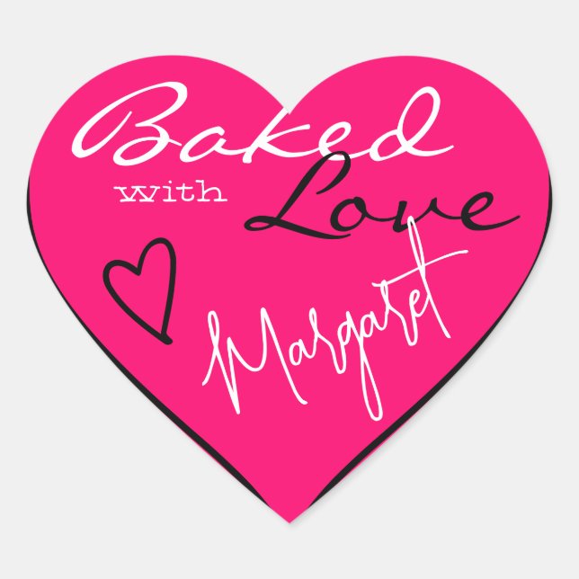 Modern Bright Pink White Baked with Love Heart Sticker (Front)