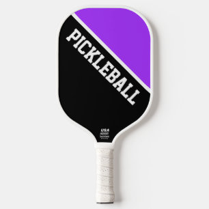Modern Bright Purple Black Diagonal Colour Block Pickleball Paddle