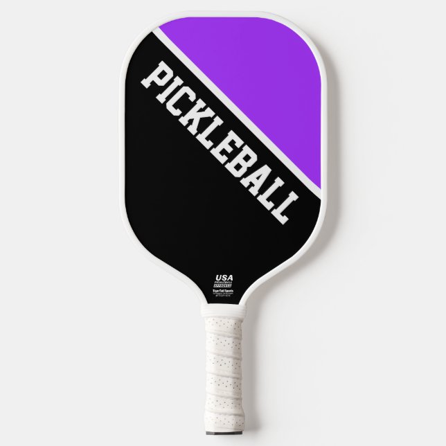 Modern Bright Purple Black Diagonal Colour Block Pickleball Paddle (Front)