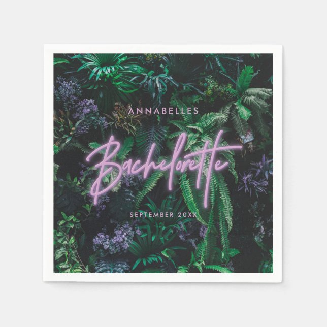 Modern bright purple girly neon bachelorette  napkin (Front)