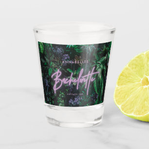 Modern bright purple girly neon bachelorette shot glass