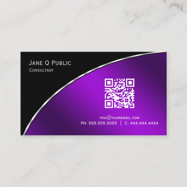 Modern  Bright Purple QR Elegant Professional Business Card (Front)
