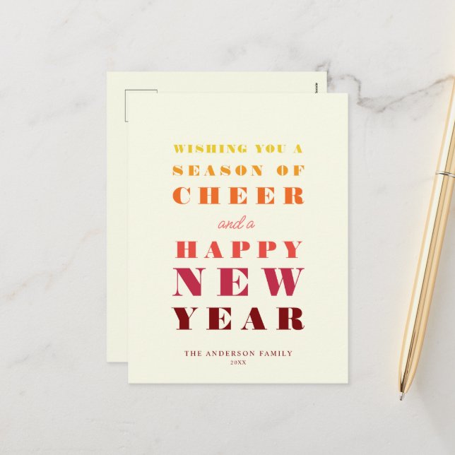 Modern Bright Rainbow Typography New Year Holiday Postcard (Front/Back In Situ)