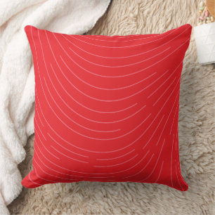 Modern Bright Red Abstract Wavy Line Art Throw Pil Cushion