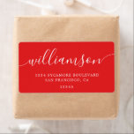 Modern Bright Red Family Return Address<br><div class="desc">Make your mail stand out with these vibrant bright red return address shipping labels. Featuring elegant calligraphy for your family name paired with a timeless serif font for your address, these labels bring bold style to holiday cards, wedding invites, gift packaging, or business correspondence. The rich red hue adds festive...</div>