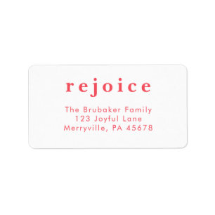 Modern Bright Red Rejoice Christmas Card Address Label