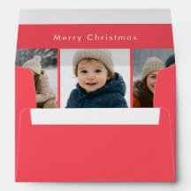 Modern Bright Red Rejoice Custom Christmas Photo