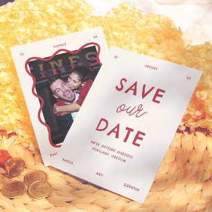 Modern Bright Retro Wavy Frame Photo Wedding Save The Date