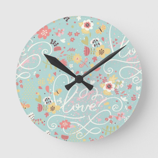 Modern Bright Romantic Pattern Round Clock (Front)