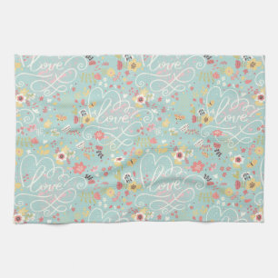 Modern Bright Romantic Pattern Tea Towel