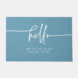 Modern Bright Sage Blue Hello So Glad You're Here Doormat