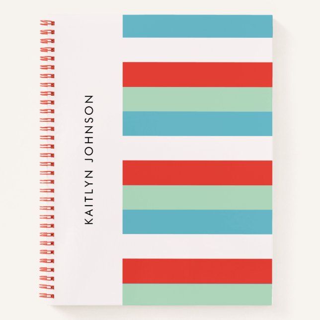 Modern Bright Stripes & Name Notebook (Front)