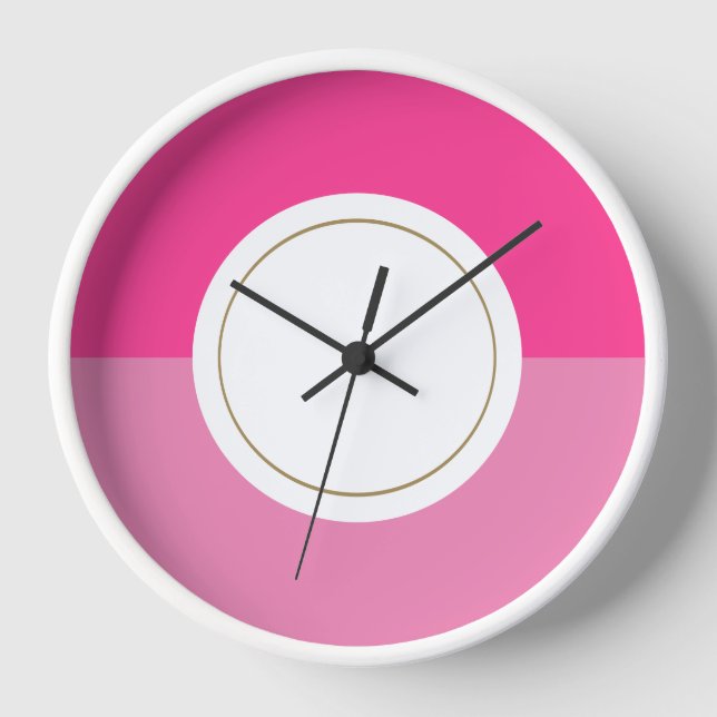 Modern Bright Two Tone Pink Rim Centre Circle Clock (Front)