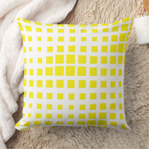 Modern Bright Yellow Geometric Grid Halftone Throw Cushion