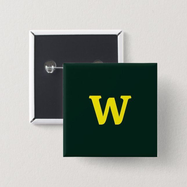 Modern bright yellow initial lettering  15 cm square badge (Front & Back)