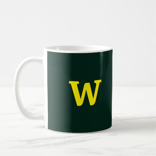 Modern bright yellow initial lettering  coffee mug (Left)