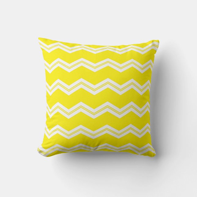 Modern bright yellow white chevron pattern cushion (Front)