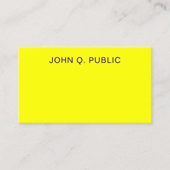 Modern Brilliant Neon Bright Yellow Elegant Business Card (Front)