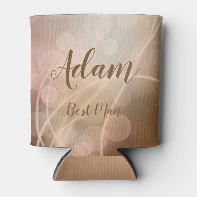 Modern Bronze Bokeh Lights & Typography Can Cooler (Front)